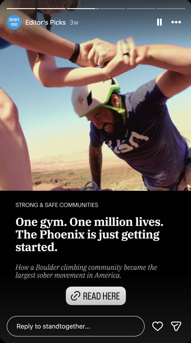 A story card inside the highlight: category label, headline, standfirst, and a tracked read link